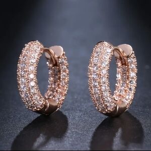 Rose Gold Pave Simulated Diamond Huggie Hoop Earrings